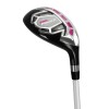 LADIES LEFT HAND MAGENTA/PINK POWERBILT ALL GRAPHITE COMPLETE GOLF CLUB SET w/DRIVER + HYBRID + BAG + PUTTER + 3 HEAD COVERS: REGULAR LENGTH